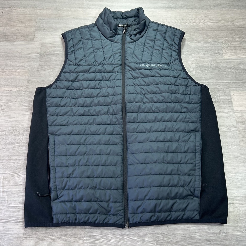 Eddie Bauer Vest Mens Large Black Quilted Softshell Full Zip Outdoor Hiking